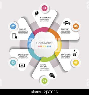 Infografik Sensorvorlage. Symbole in verschiedenen Farben. Einschließlich Wasserqualitätssensor, Flammenmelder, Rauchmelder, Alkoholsensor und andere. Stock Vektor