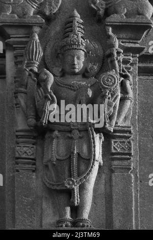 Der kompakte und verzierte Veeranarayana Tempel, Chennakeshava Tempelkomplex, Chennakeshava Tempel, Belur, Karnataka, Indien. Stockfoto