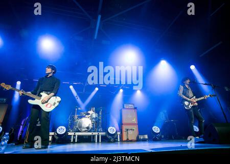 Die italienische Rock-Pop-Band Zen Circus spielt live in Turin Stockfoto