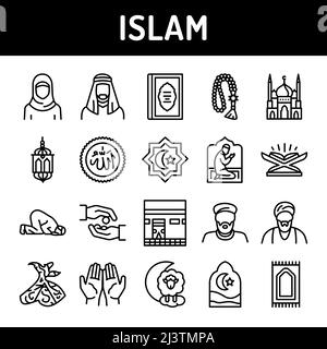 Islam Farblinie Symbole gesetzt. Zeichen für Webseite, mobile App, Schaltfläche. Bearbeitbare Kontur. Stock Vektor