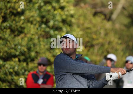 Scottie Scheffler der Vereinigten Staaten während der dritten Runde des Masters-Golfturniers 2022 im Augusta National Golf Club in Augusta, Georgia, USA, am 9. April 2022. Kredit: Koji Aoki/AFLO SPORT/Alamy Live Nachrichten Stockfoto