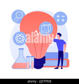 MINT-Bildungsmodell. Lernprogramm, grundlegende Studienfächer, Schulfächer. Glühbirne mit Ikonen aus Wissenschaft, Technik, Technik und Mathematik Stock Vektor