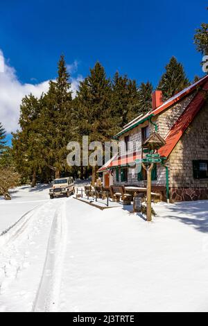 Wanderung zur Berghütte im Thüringer Wald bei Steinbach-Hallenberg Stockfoto