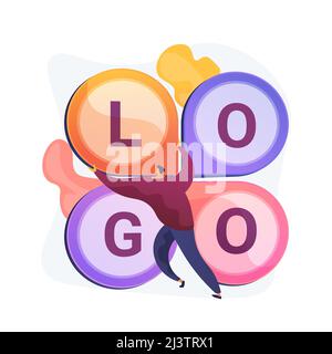 Logo-Design. Firmenmotto Kreation, Corporate Branding, Identität. Grafik-Designer flache Charakter Erforschung wettbewerbsfähigen Logo Idee. Vektorisol Stock Vektor