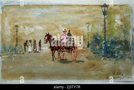 Bois de Boulogne - Öl auf Karton - Giuseppe de Nittis - 1877 - Guastalla (Re)Italien, Herzogspalast , Bildergalerie Marcantonio Maldotti Stockfoto