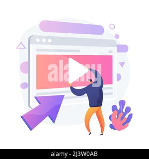 Video-Content-Schöpfer, blogger bunte Cartoon-Charakter. Videobearbeitung, Hochladen, Schneiden. Anordnung der Videoaufnahme, Manipulation. Vektor isoliert Stock Vektor