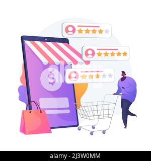 Benutzerbewertung und Feedback. Kundenbewertungen Cartoon Web-Symbol. E-Commerce, Online-Shopping, Internet-Kauf. Vertrauenswürdige Kennzahlen, am besten bewertetes Produkt. Vektor ist Stock Vektor