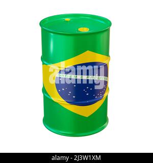 Isolierte 3D Render von Öl Barrel in Brasilien Flagge. Stockfoto