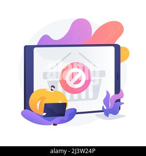 Kaufverbot, Online-Shop Website Fehler, Kauf abbrechen. Bestellunfähigkeit, Kauflimit, Budgetzeile. Online-Käufer Cartoon-Figur. Vektorisol Stock Vektor