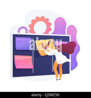 Planen, Planen, Ziele setzen. Zeitplan, Zeitplanung, Workflow-Optimierung, unter Beachtung der Zuweisung. Geschäftsfrau mit Zeitplan Cartoon Charakter Stock Vektor