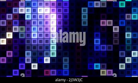Schönes vielfarbiger Mosaik in Abstraktion. Bewegung. Neon leuchtend lila Würfel schimmern mit verschiedenen Farben. Stockfoto