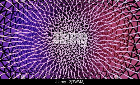 Brillante Abstraktion.Design. Ein verbundenes Netz von weißen Fäden, das sich 3D bewegt. Stockfoto