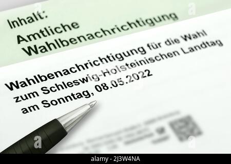 Offizielle Landtagswahlen in Schleswig-Holstein Informationen und Notifikation Sonntag, 8 2022. Mai Stockfoto