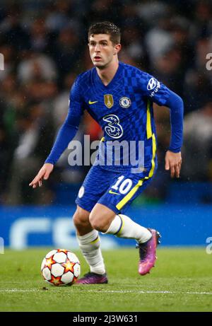 LONDON, Großbritannien, 06. APRIL: Chelsea's Christian Pulisic in Aktion beim Champions League Viertelfinale zwischen Chelsea und Real Madrid in Stamf Stockfoto