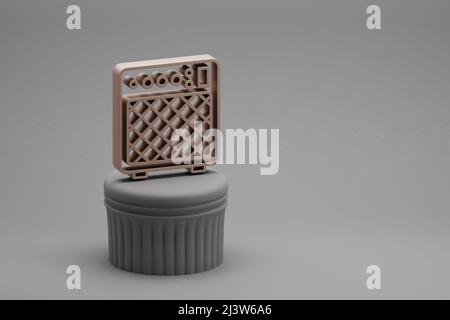 Schöne abstrakte Illustrationen musikalische E-Gitarre Verstärker Symbol Symbole auf einer Säule und wunderbaren Hintergrund. 3D Rendering-Illustration. Rückg Stockfoto