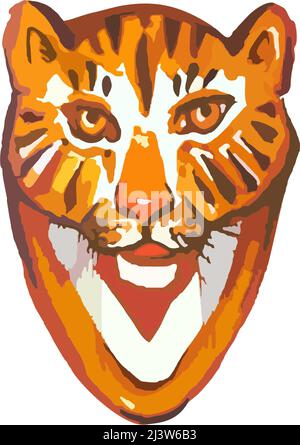 Tiger-Kopfsymbol auf weißem Hintergrund für Drucke auf T-Shirts oder Textilien. Grunge Tiger Symbol in orange-grauer Tonalität für Faschingsmaske, Modetrend Stockfoto