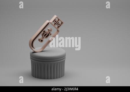 Schöne abstrakte Illustrationen musikalische Pendrive Device Symbol-Symbole auf einer Spalte und wunderbaren Hintergrund. 3D Rendering-Illustration. Hintergrundfarbe Stockfoto