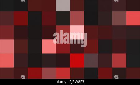 Quadrate in Abstraktion. Bewegung. In der Abstraktion werden violette und rote Pixel verschwommen, die in verschiedenen Schattierungen schimmern. Stockfoto