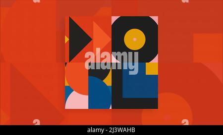 Geometrische Retro-Animation mit bewegten Figuren. Bewegung. Bunte Abstraktion mit geometrischen Formen. Bunte Kreise, Quadrate und Dreiecke im Retro-Look Stockfoto