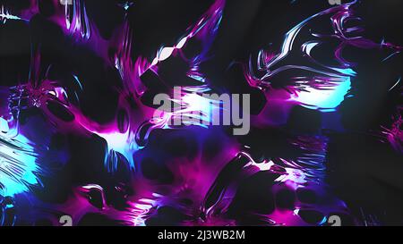 Punkte in der Animation. Bewegung. Drei d, in denen sich verschiedene Farbtöne wie lila , grün, rot, dunkel wie eine Zeichnung bewegen. Stockfoto