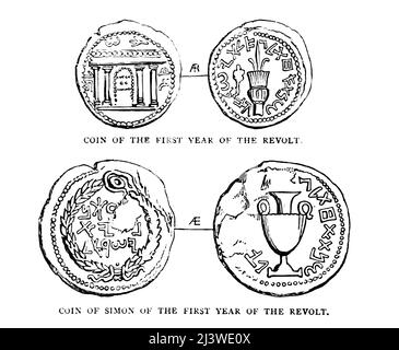 MÜNZE VON SIMON AUS DEM ERSTEN JAHR DER REVOLTE Illustration der antiken biblischen Zeit Münze aus dem Buch "das Geld der Bibel" von George Charles Williamson, Verlag: London, The Religious Tract Society 1894 Stockfoto