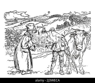 Jack and the Beanstalk aus dem Buch „English Fairy Tales“, erzählt von Flora Annie Steel, Webster, illustriert von Arthur Rackham, Publisher New York, The Macmillan Company 1918 Stockfoto