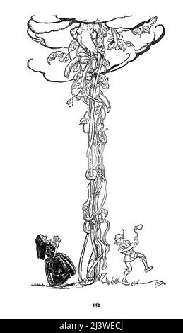 Jack and the Beanstalk aus dem Buch „English Fairy Tales“, erzählt von Flora Annie Steel, Webster, illustriert von Arthur Rackham, Publisher New York, The Macmillan Company 1918 Stockfoto