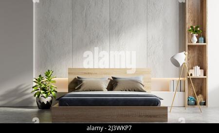 Luxus Schlafzimmer Innenarchitektur Konzept Idee und Betonwand Hintergrund.3D Rendering Stockfoto