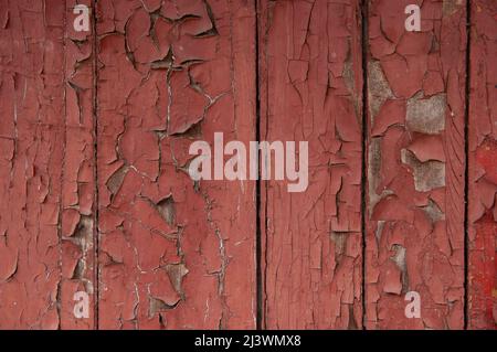 Grunge Hintergrund: Abgestreifte alte Bretter mit roter Farbe bemalt Stockfoto