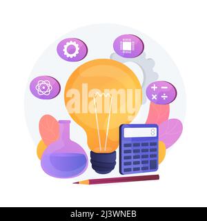 MINT-Bildungsmodell. Lernprogramm, grundlegende Studienfächer, Schulfächer. Glühbirne mit Ikonen aus Wissenschaft, Technik, Technik und Mathematik Stock Vektor