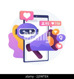 Künstliche Intelligenz in sozialen Medien abstrakte Konzept Vektor Illustration. Künstliche Intelligenz im digitalen Marketing, maschinelles Lernen im sozialen Bereich Stock Vektor