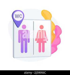 Lage der öffentlichen Toiletten. WC-Schild, Waschräume für Männer und Frauen, WC und Geotag-Symbol. Gentleman und Lady Silhouetten auf Toilette Schild. Vektor Stock Vektor