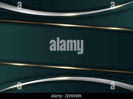 Elegante 3D abstrakten Hintergrund grün metallic Streifen mit Gold Linien Vorlage Hintergrund. Luxuriöser Stil. Vektorgrafik Stock Vektor