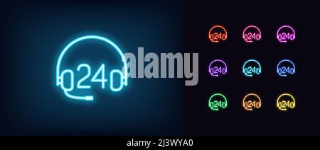 Umreißen Sie das Neon-Symbol für den Kundendienst. Glowing Neon Kundenservice 24 Stunden, Call Center Piktogramm. Hotline Kopfhörer, Kontakt mit dem Agenten, technischer Kundendienst Stock Vektor