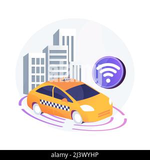 Autonomes Taxi abstraktes Konzept Vektor Illustration. Selbstfahrer Taxi, auf Anfrage Auto-Service, fahrerlosen Transport, autonomes Auto, alternative vehi Stock Vektor