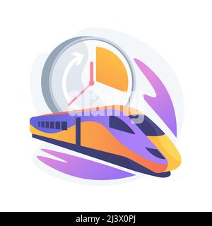 Abstraktes Konzept-Vektor-Illustration für Hochgeschwindigkeitstransporte. Hochgeschwindigkeitsbahn, Personenverkehr, Bahnhofsbahnsteig, Luxuswagen, Fahrten auf der Straße, Stock Vektor