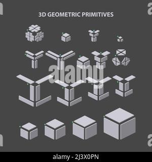 Sammlung von 3D geometrischen primitiven Formen für die Kombination in der Konstruktion. Vektorgrafik. Stock Vektor