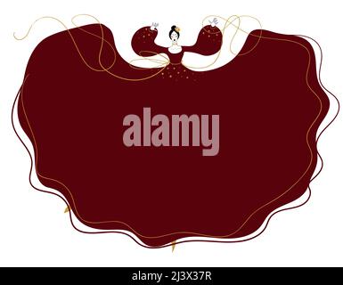 Frau tanzt Flamenco-Banner mit Texterfassung. Einfache Grafiken einer weiblichen tanzenden Silhouette in einem roten Kleid, Vorlage zum Tanzen, Party. Fla Stock Vektor