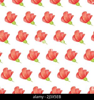 Nahtloses Muster mit rotem Blumenarrangement. Illustration mit handgezeichneten Aquarellblumen Stockfoto