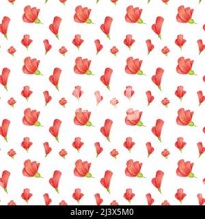 Nahtloses Muster mit rotem Blumenarrangement. Illustration mit handgezeichneten Aquarellblumen. Stockfoto