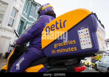 Getir-Kurier in Brighton, East Sussex Stockfoto