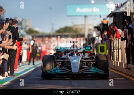 Melbourne, Australien. 10. April 2022. George Russell (GBR) vom Team Mercedes während des Formel 1 Grand Prix von Australien auf dem Albert Park Grand Prix Kurs am 10. April 2022. Quelle: Corleve/Alamy Live News Stockfoto