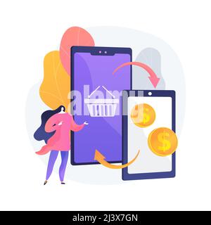 Abstrakte Konzeptdarstellung für die Inzahlungnahme mobiler Geräte. Verkaufen Sie alte mobile Gerät, Trade-in Einzelhandel, lassen Sie uns Ihr gebrauchter Handy, buybac Stock Vektor