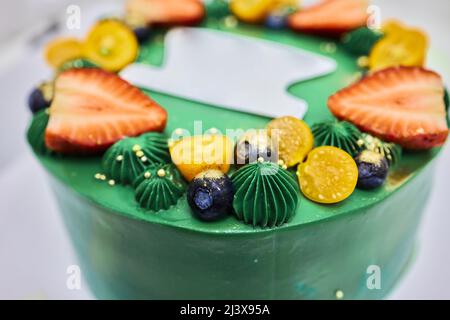 Erdbeere Grüner Matcha Kuchen Pistazie Draufsicht Stockfoto