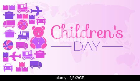 Rosa Kindertag Hintergrundillustration mit Spielzeug Stock Vektor