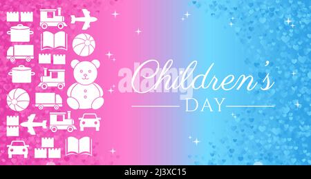 Magische Kindertag Hintergrundillustration in Pink und Blau Farben Stock Vektor