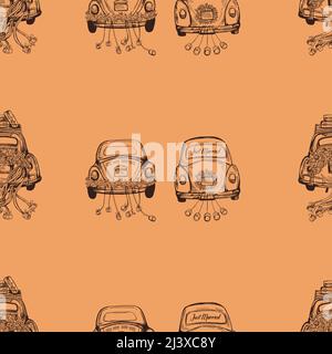 Nahtlose Muster von abstrakten handgezeichneten Skizze Stil Hochzeitsautos. Isolierte Vektordarstellung. Stock Vektor