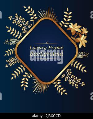 Luxus floralen realistischen blauen Hintergrund und goldenen Rahmen Details. Vector Illustration Einladung zu Anlässen, Hochzeit, Party, Jubiläum, Geburtstag, Stock Vektor