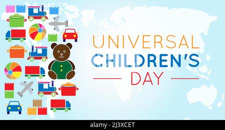 Universal Children's Day Hintergrund Illustration mit bunten Spielzeug Stock Vektor