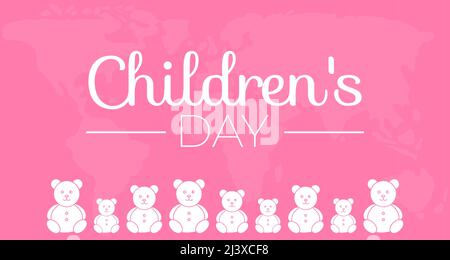 Pink Children's Day Hintergrund Illustration mit Bären Stock Vektor